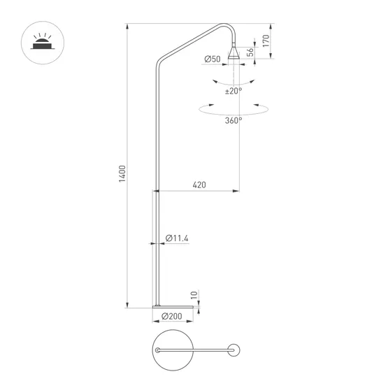 Фото #2 товара Светильник SP-RINAR-FLOOR-5W Warm3000 (BK, 36 deg, 230V)  (Arlight, IP20 Металл, 5 лет)