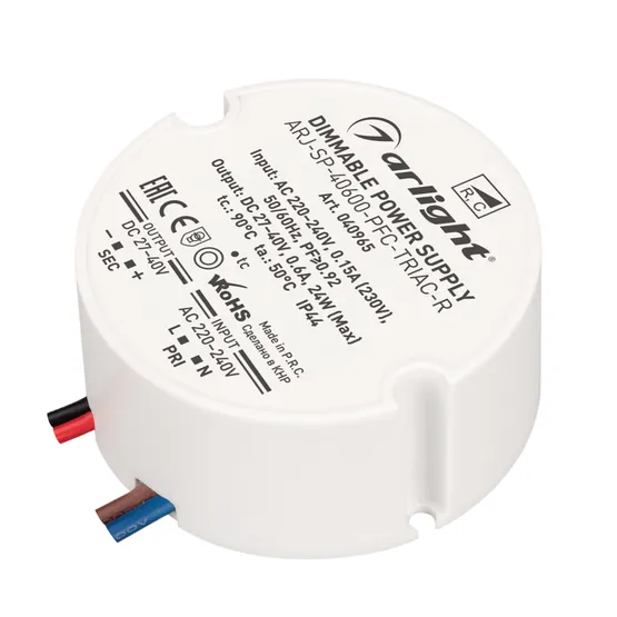 Фото #1 товара Блок питания ARJ-SP-40600-PFC-TRIAC-R (24W, 27-40V, 600mA) (Arlight, IP44 Пластик, 5 лет)