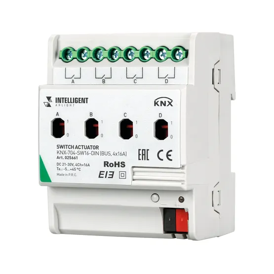 Фото #1 товара INTELLIGENT ARLIGHT Релейный модуль KNX-704-SW16-DIN (BUS, 4x16A) (Arlight, IP20 Пластик, 2 года)