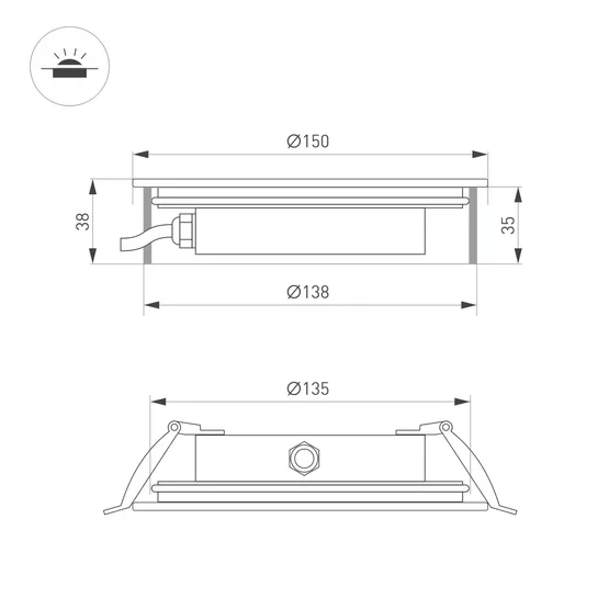 Фото #7 товара Светильник ART-GROUND-SLIM-R150-12W Warm3000 (SL, 35 deg, 24V) (Arlight, IP67 Металл, 3 года)