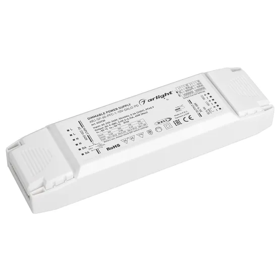 Фото товара Блок питания ARJ-SP-60-PFC-1-10V-DALI2-PD (60W, 9-58V, 2x0.3-0.9A) (Arlight, IP20 Пластик, 5 лет)