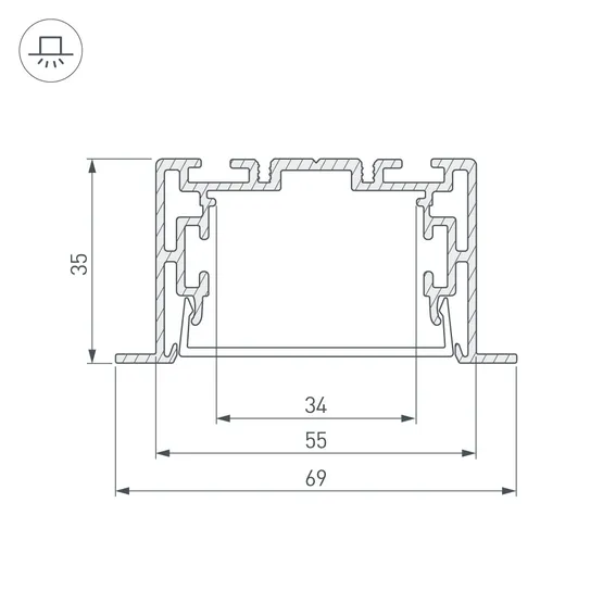 Фото #4 товара Профиль с экраном S2-LINIA69-F-2500 ANOD+OPAL (Arlight, Алюминий)