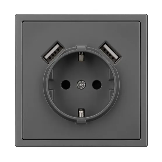 Фото #2 товара ARL NOBE Розетка зк со шторками с USB тип А+А софт-тач серый базальт SCT-MUAA-SFPL-GR (250V, 16A) (Arlight, -)