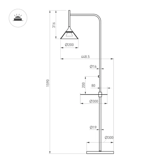 Фото #2 товара Светильник SP-OMBRELLO-FLOOR-7W Warm3000 (BK, 30 deg, 230V) (Arlight, IP20 Металл, 5 лет)