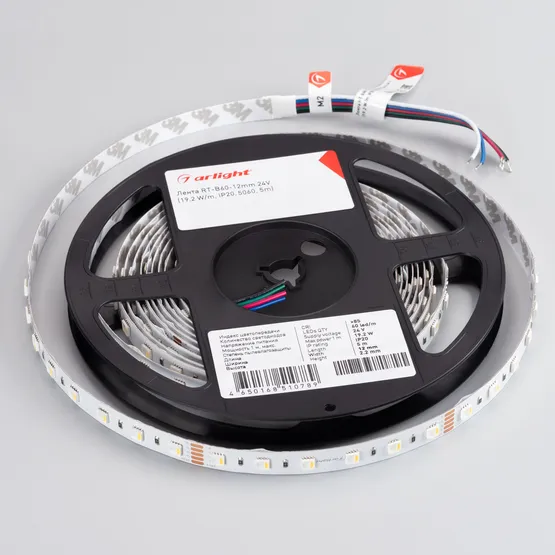 Фото #4 товара Светодиодная лента RT-B60-12mm 24V RGBW-Warm-4-in-1 (19.2 W/m, IP20, 5060, 5m) (Arlight, Открытый)