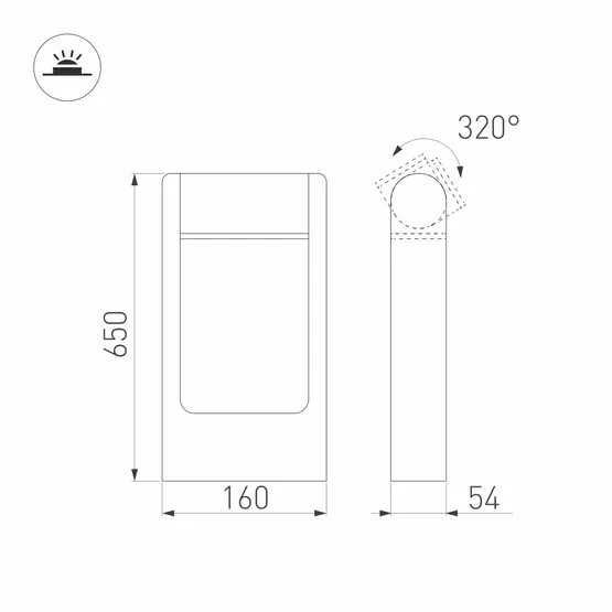 Фото #4 товара Светильник LGD-PATH-FRAME-ROTARY-H650-6W Warm3000 (GR, 111 deg, 230V) (Arlight, IP65 Металл, 3 года)