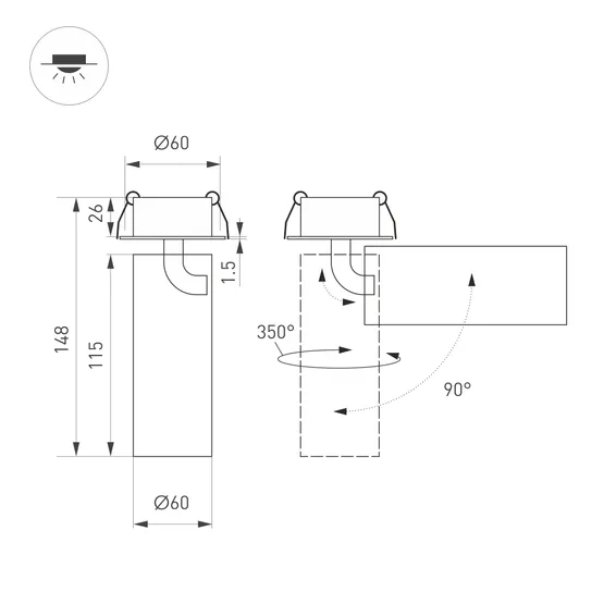 Фото #3 товара Светильник SP-GABI-BUILT-FLAP-R60-12W Warm3000 (WH, 36 deg, 230V) (Arlight, IP40 Металл, 5 лет)