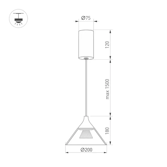 Фото #2 товара Светильник SP-OMBRELLO-HANG-R200-7W Warm3000 (BK, 30 deg, 230V) (Arlight, IP20 Металл, 5 лет)