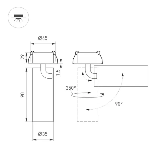 Фото #2 товара Светильник SP-NUANCE-BUILT-FLAP-R35-7W Warm3000 (BK, 36 deg, 230V) (Arlight, IP40 Металл, 5 лет)