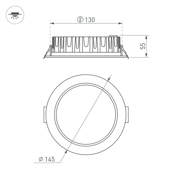 Фото #3 товара Светильник MS-MIST-BUILT-R145-15W Warm3000 (WH, 110 deg, 230V) (Arlight, IP54 Металл, 5 лет)