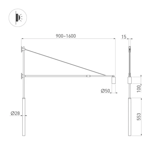 Фото #2 товара Светильник SP-KANEL-WALL-6W Warm3000 (BK, 36 deg, 230V, TELESCOPIC) (Arlight, IP20 Металл, 5 лет)
